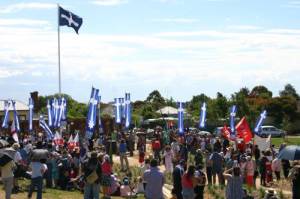 The Diggers march arrives at the Eureka Stockade site