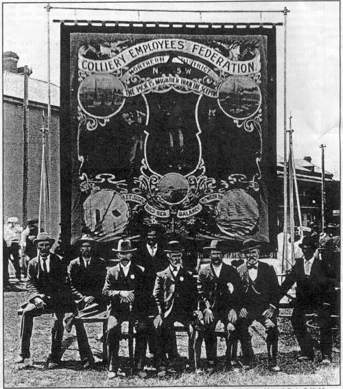 Colliery Employees Federation Banner and Executive, Eight Hours Day, Newcastle, 1904