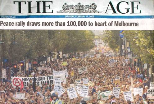 The Age Masterhead and Page 1 photo - 15 Feb 2003