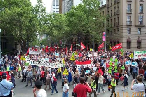 Photo from peace march outside Parliament in Melbourne 13 October, 2002