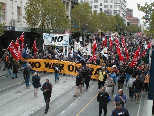 Unionists marching down Swanston Street