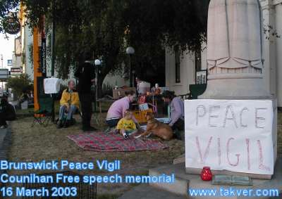 Setting up the Peace Vigil 7.00pm