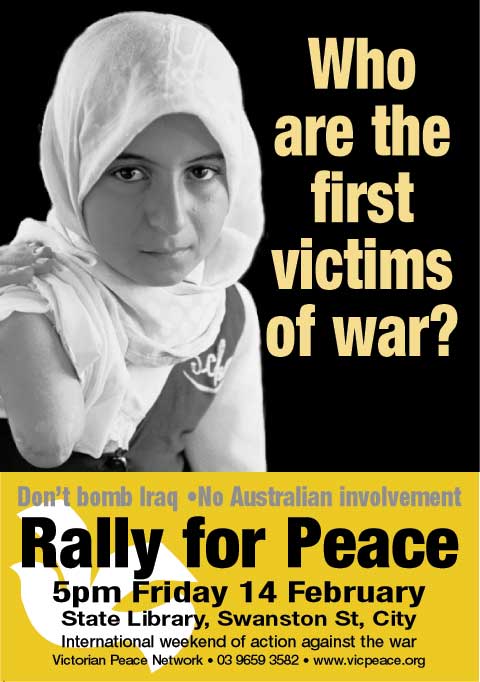 Vicpeace poster advertising the rally