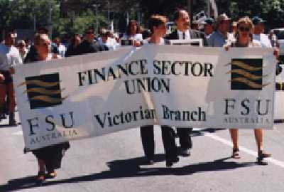 Picture: Finance Sector Union delegates marching in support of wharfies
